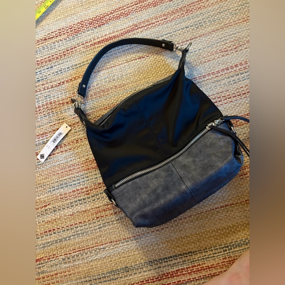 NWT SONDRA ROBERTS SQUARED nylon and vegan leather shoulder bag